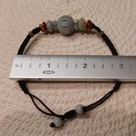 Carved Green Jade Bead Bracelet - Adjustable Length - Picture 8 of 8